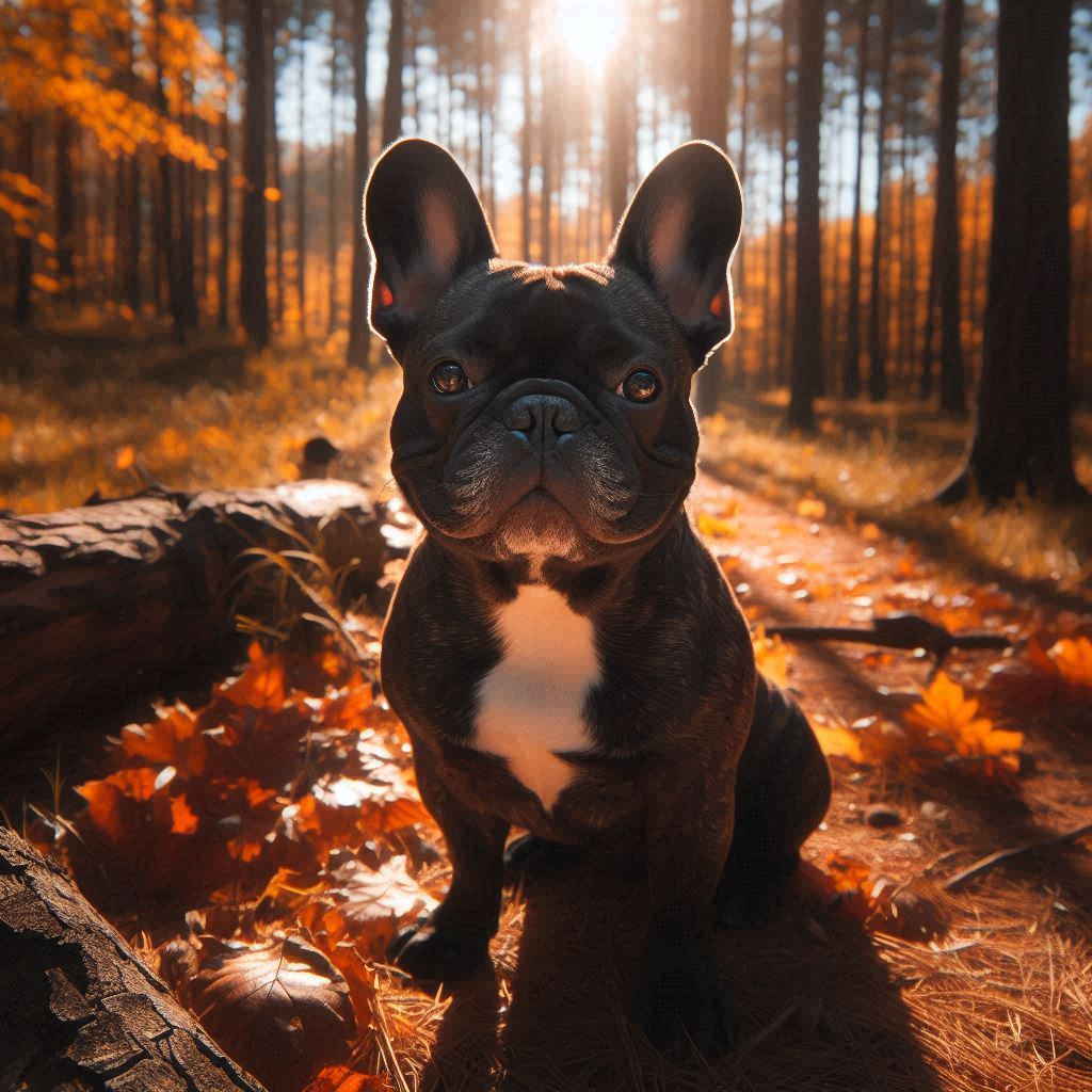 Französischer Bulldog im Wald 