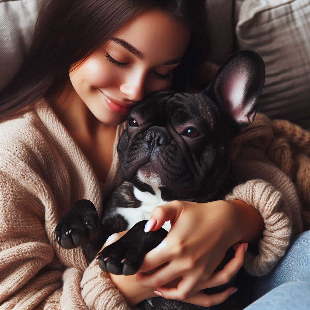 Frenchie beim kuscheln